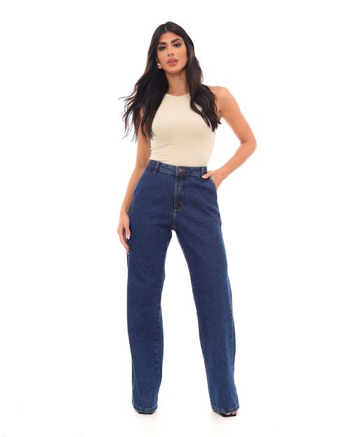 Calça Jeans Wide Leg Feminina Cintura Alta Carpinteiro 22571 Escura