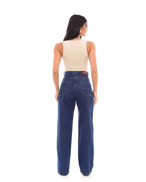 Calça Jeans Wide Leg Feminina Cintura Alta Carpinteiro 22571 Escura