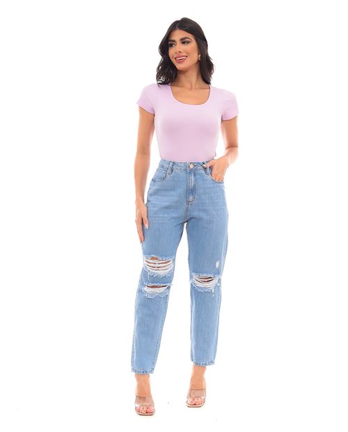 Calça Jeans Mom Feminina Cintura Alta Rasgos Destroyed 22643 Clara