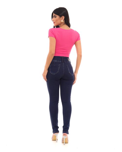Calça Jeans Skinny Feminina Cintura Média Extreme Power Botão Triplo 22822 Escura