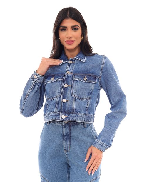 Jaqueta Jeans Cropped Oversize Feminina 22884 Média