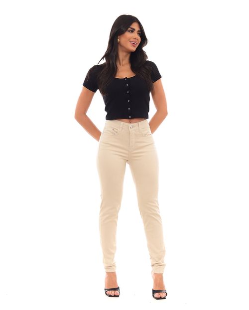 Calça Sarja Skinny Feminina Cintura Média Básica 22892 Bege