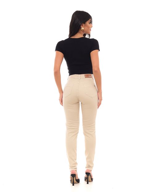 Calça Sarja Skinny Feminina Cintura Média Básica 22892 Bege