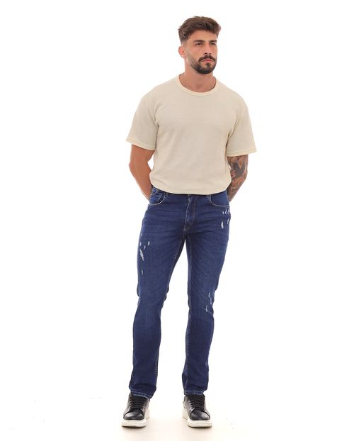 Calça Jeans Slim Fit Masculina Puídos 22926 Escura