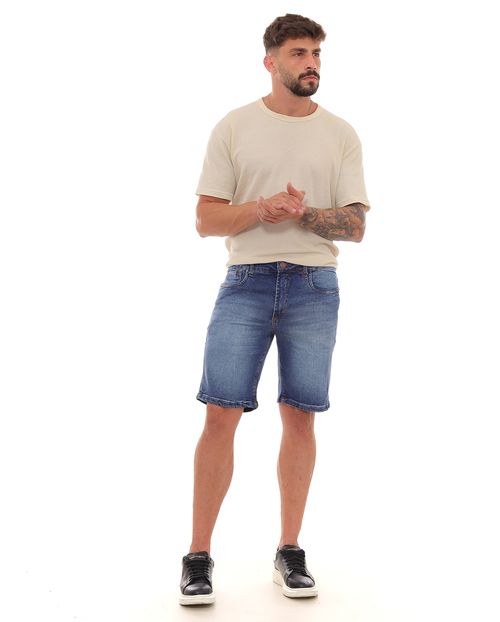 Bermuda Jeans Masculina com Elastano Básica 23110 Escura