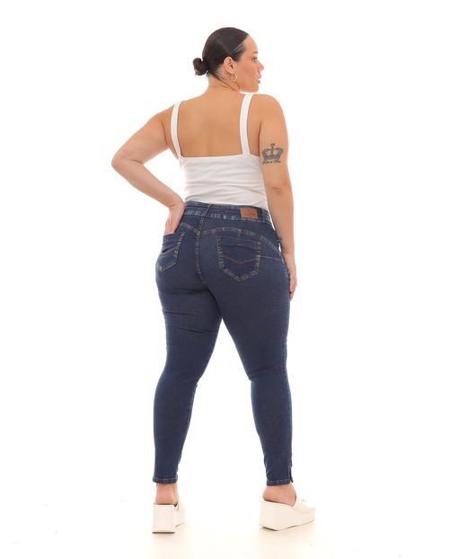Calça Jeans Skinny Plus Size Feminina Cintura Média Cós Duplo 22989 Escura