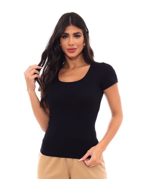 Blusa em Ribana Feminina Básica Manga Curta 90203 Preto