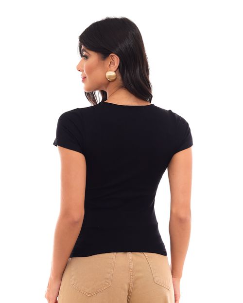 Blusa em Ribana Feminina Básica Manga Curta 90203 Preto