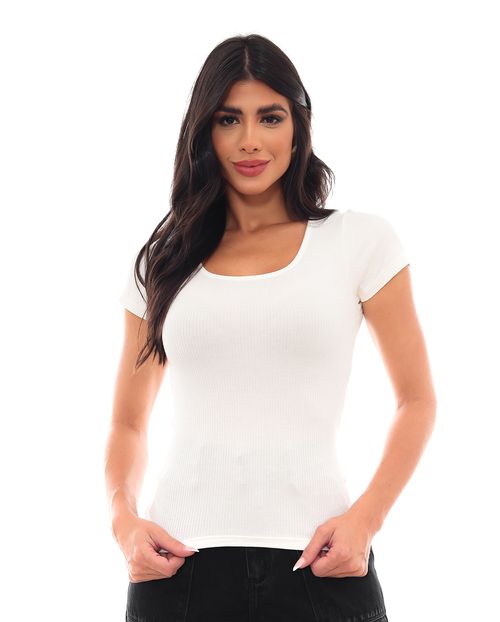 Blusa em Ribana Feminina Básica Manga Curta 90203 Off White