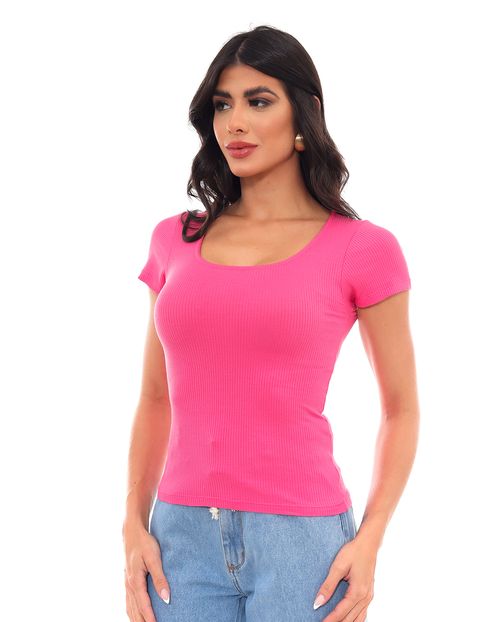Blusa em Ribana Feminina Básica Manga Curta 90203 Carmine
