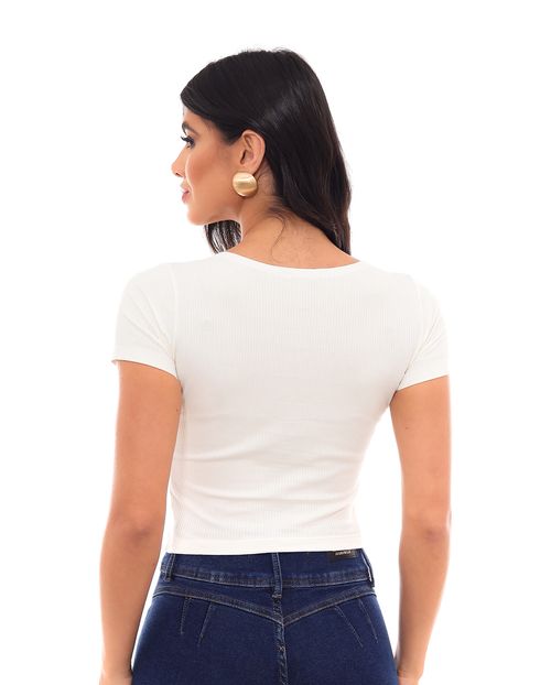 Blusa Cropped Feminina Manga Curta e Botões 90207 Off White
