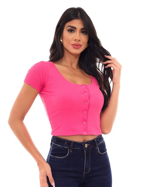 Blusa Cropped Feminina Manga Curta e Botões 90207 Carmine