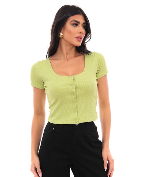 Blusa Cropped Feminina Manga Curta e Botões 90207 Oasis