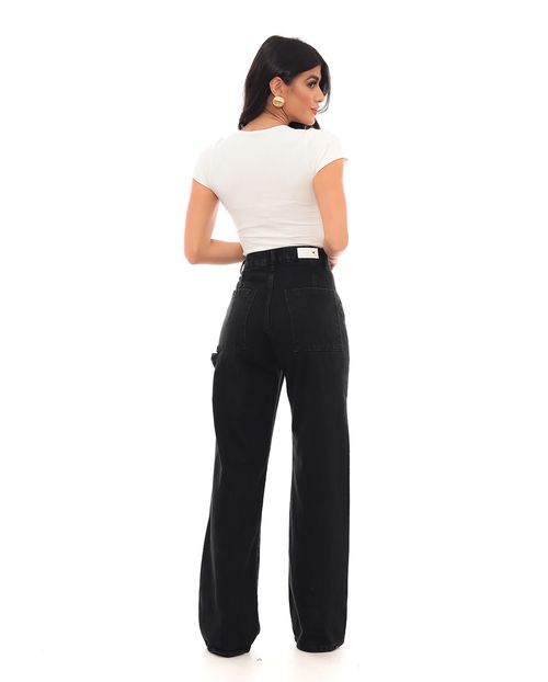 Calça Jeans Wide Leg Feminina Cintura Alta Carpinteiro 23040 Preto