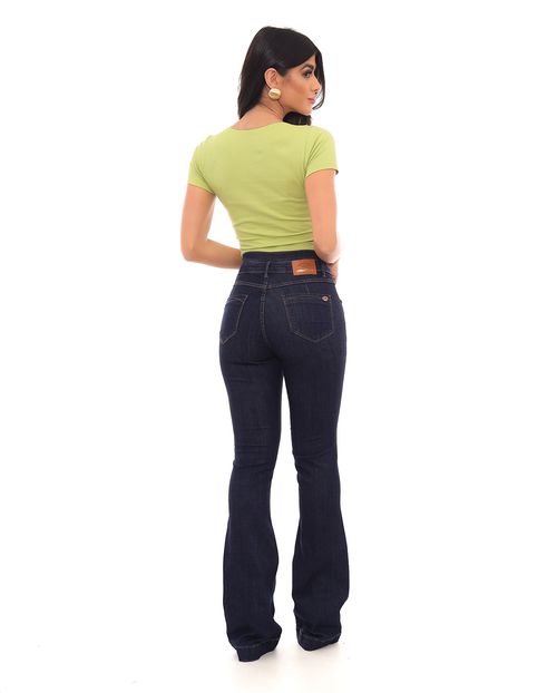 Calça Jeans Flare Clochard Feminina Cintura Alta Nervura Frontal 23059 Escura