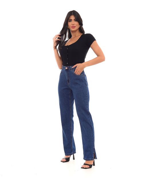 Calça Jeans Wide Loose Feminina Cintura Alta Abertura Lateral 23099 Escura