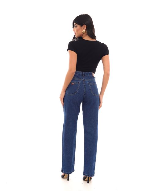 Calça Jeans Wide Loose Feminina Cintura Alta Abertura Lateral 23099 Escura