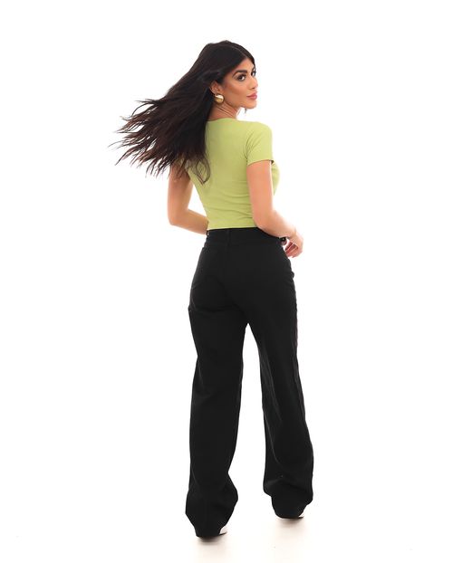 Calça Sarja Wide Leg Feminina Cintura Alta Básica 29031 Preto