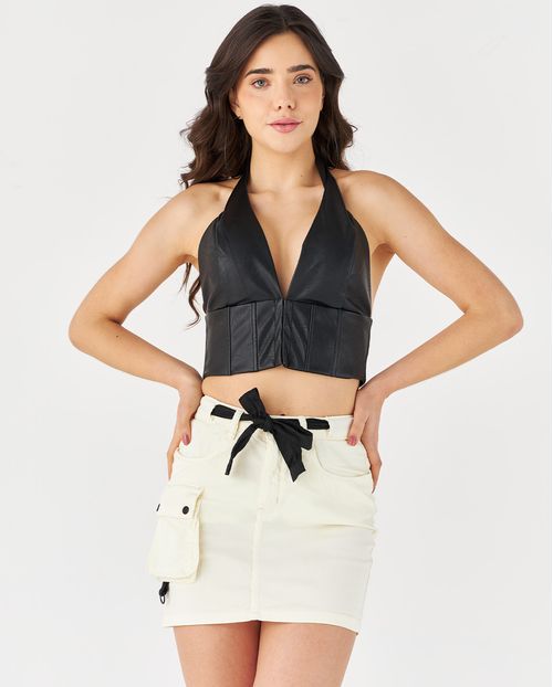 Top Material Sintético Feminino Frente Unica 90469 Preto
