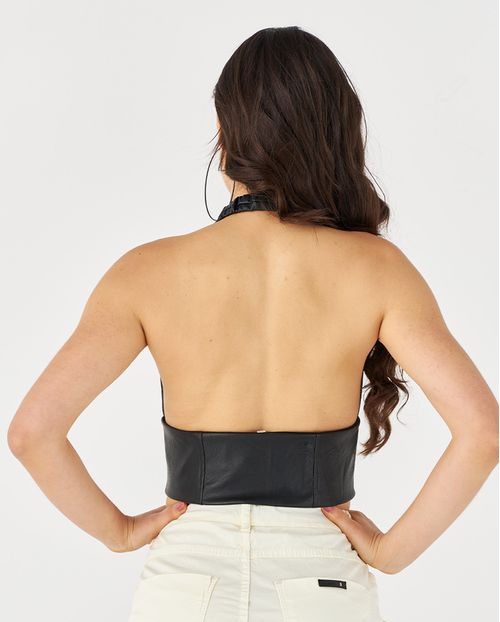 Top Material Sintético Feminino Frente Unica 90469 Preto