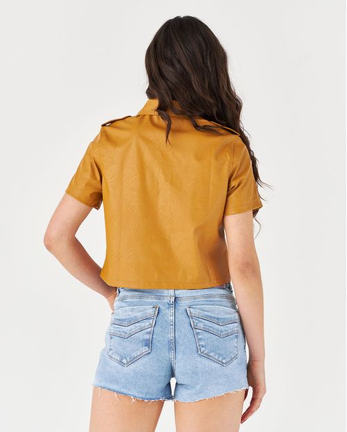 Blusa Material Sintético Cropped Feminina 90452 Caramelo