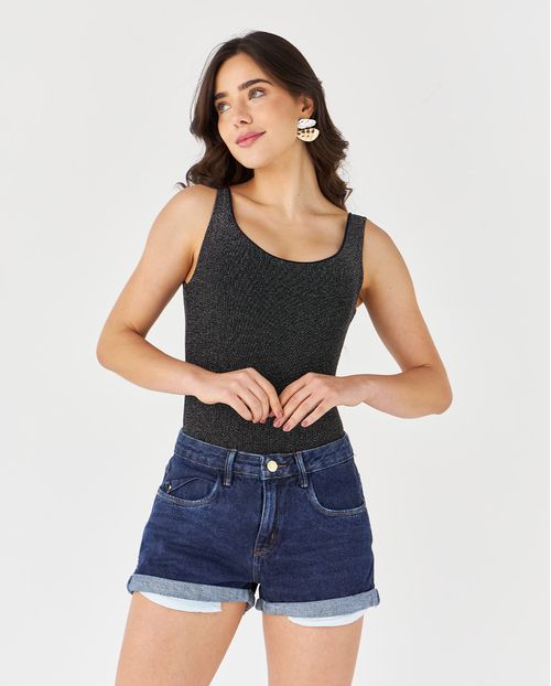Shorts Feminino Boyfriend com Barra Dobrada  22502 Escura
