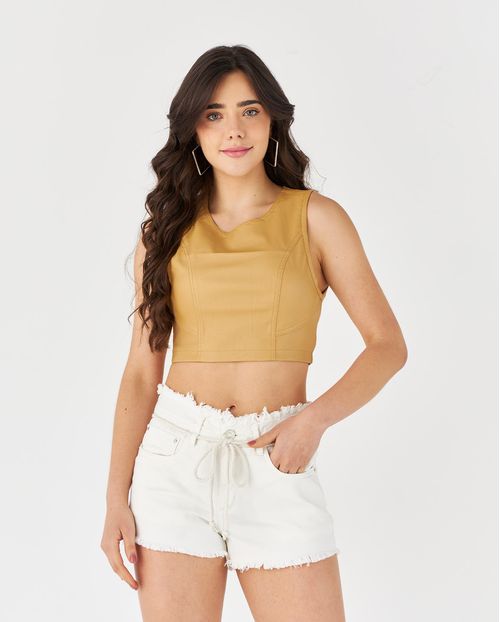 Shorts Feminino Boyfriend com Cós e Barra Desfiada e Cordão Entre Os Passante  22526 Off White