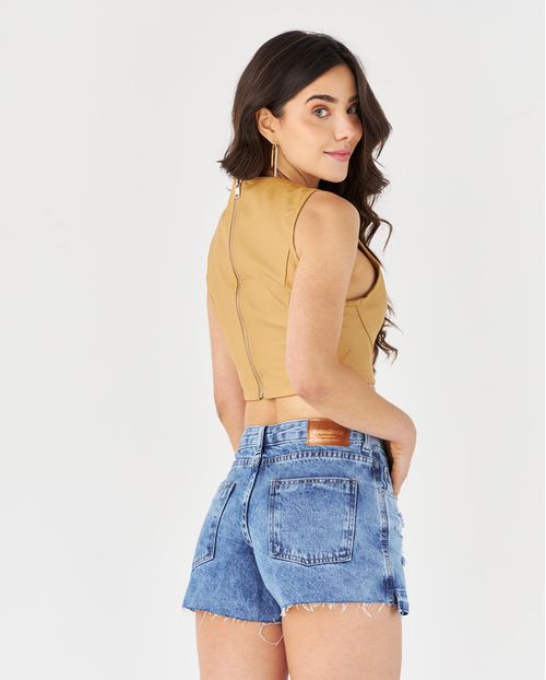 Shorts Saia Jeans Feminino com Barra Desmanchada 22205 Média