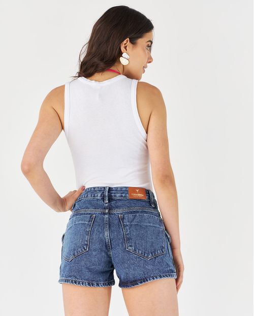 Shorts Jeans Feminino Boyfriend Bolsos Cargo 22484 Escura