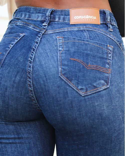 Calça Jeans Skinny Feminina Cintura Média Cós Tranpassado 22813 Escura
