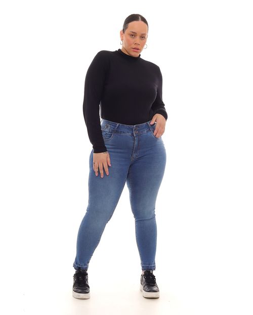 Calça Jeans Skinny Plus Size Feminina Cintura Média Barra Desmanchada 22942 Média