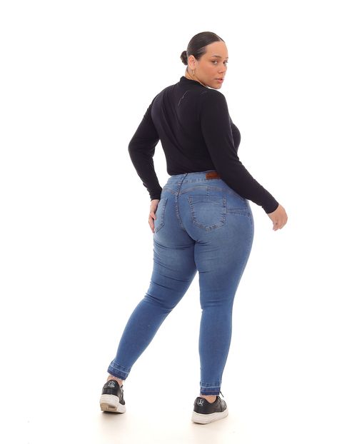 Calça Jeans Skinny Plus Size Feminina Cintura Média Barra Desmanchada 22942 Média