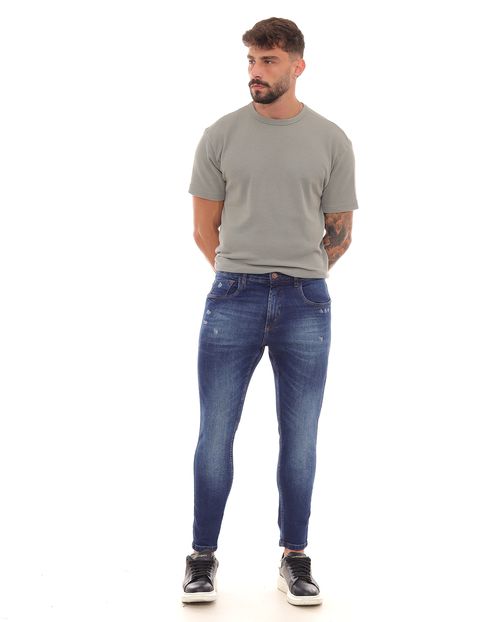 Calça Jeans Skinny Masculina Detalhes de Puídos 23047 Escura