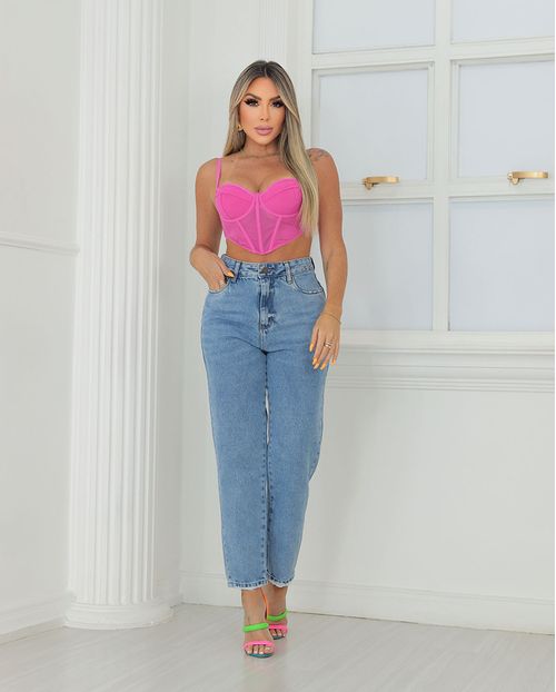 Calça Jeans Mom Feminina Cintura Alta Básica Algodão 23326 Média