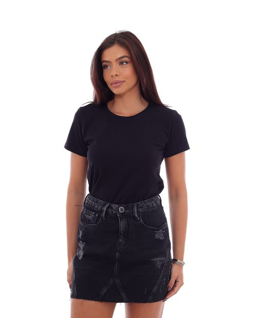 Mini-Saia Jeans Feminina Preta com Rasgos e Recortes  21614 Preta Rasgada