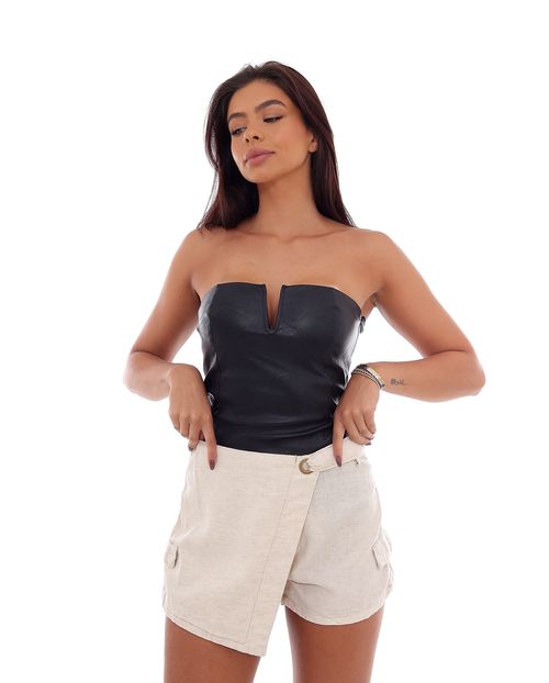 Body Material Sintético Tomara Que Caia Feminino Decote V 90449 Preto