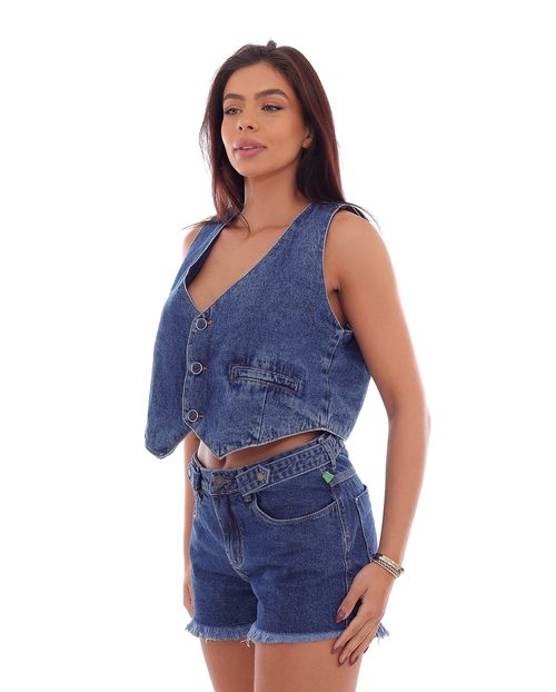 Shorts Feminino Boyfriend Escuro Martingale No Cós   21288 Escura