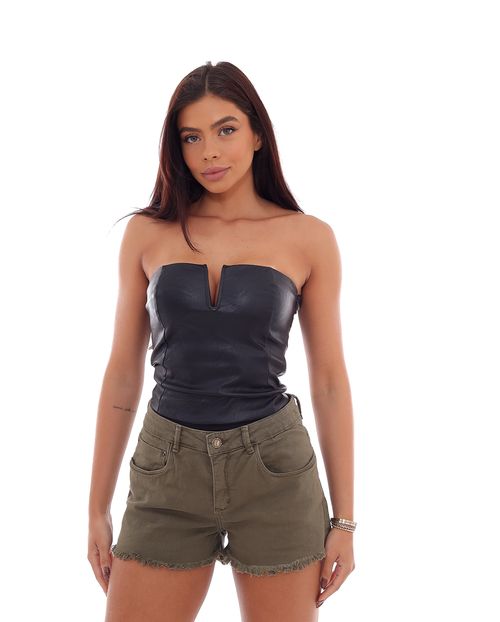 Shorts Feminino Boyfriend Verde Militar Barra Desfiada   21462 Unica