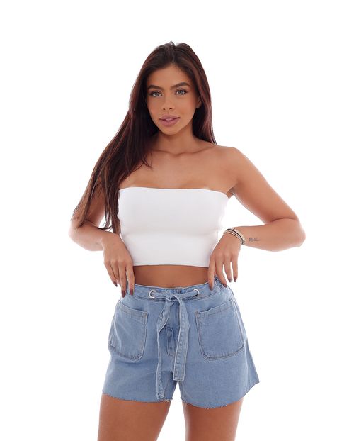Shorts Jeans Feminino Mom com Ilhos e Cinto Embutido No Cós para Amarração  21666 Média