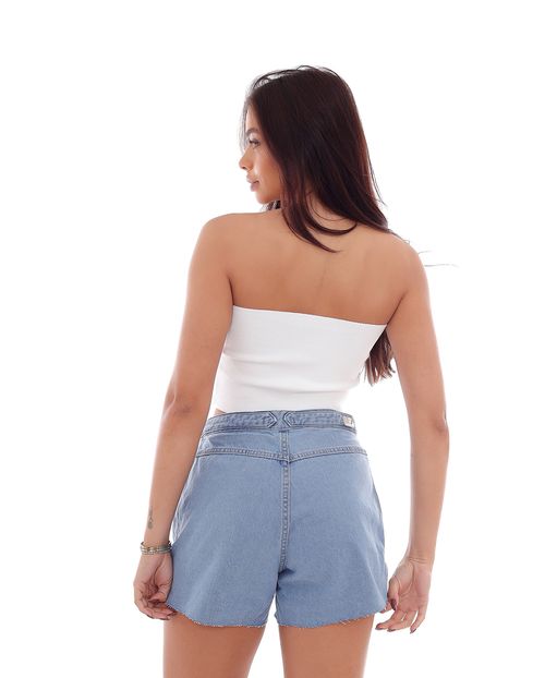 Shorts Jeans Feminino Mom com Ilhos e Cinto Embutido No Cós para Amarração  21666 Média