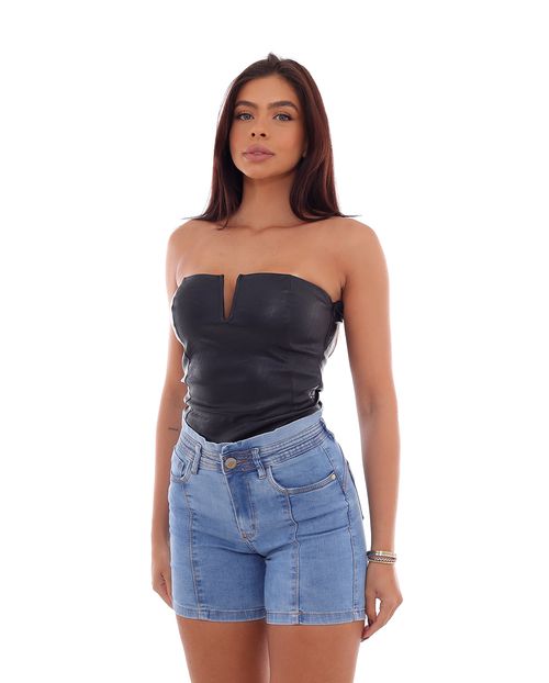 Bermuda Jeans Feminina Meia Coxa Clochard com Cós Pespontado  22529 Clara