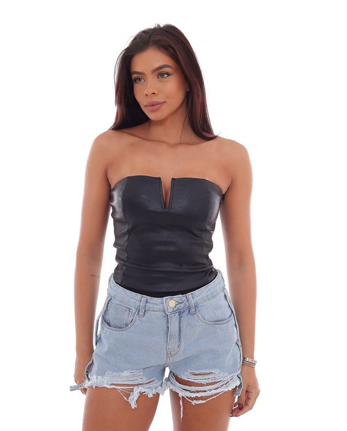 Shorts Jeans Feminino Boyfriend Claro com Tira Lateral e Ilhós 21456 Clara Rasgada