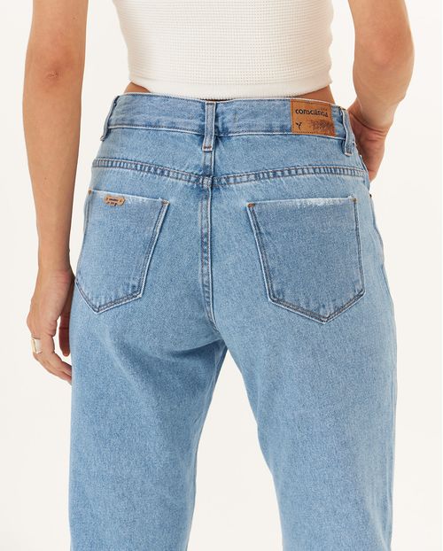 Calça Jeans Wide Loose Feminina Cintura Alta Abertura Lateral Barra 02920 Média