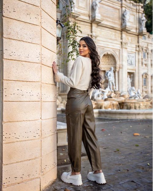 Calça Material Sintético Cargo Feminina Cintura Alta Básica 90457 Verde Militar