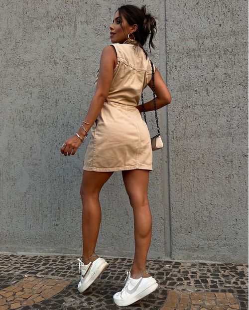 Vestido Sarja Cut Out Feminino 23084 Caqui