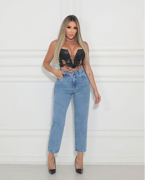 Calça Jeans Mom Feminina Cintura Alta Algodão Básica 23130 Clara