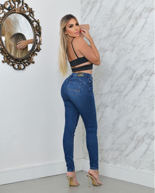 Calça Jeans Skinny Feminina Cintura Média Triple Dry Básica 23167 Escura