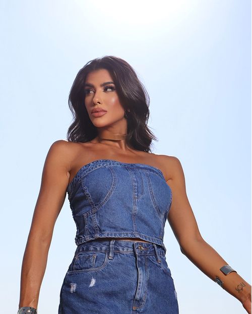 Top Jeans Feminino com Zíper Nas Costas 23180 Escura