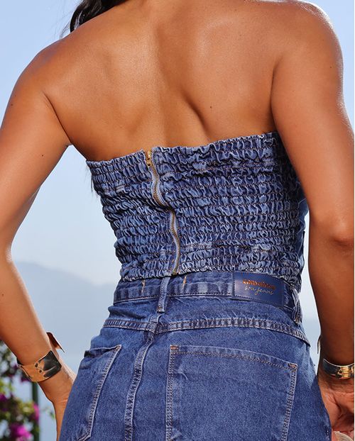 Top Jeans Feminino com Zíper Nas Costas 23180 Escura