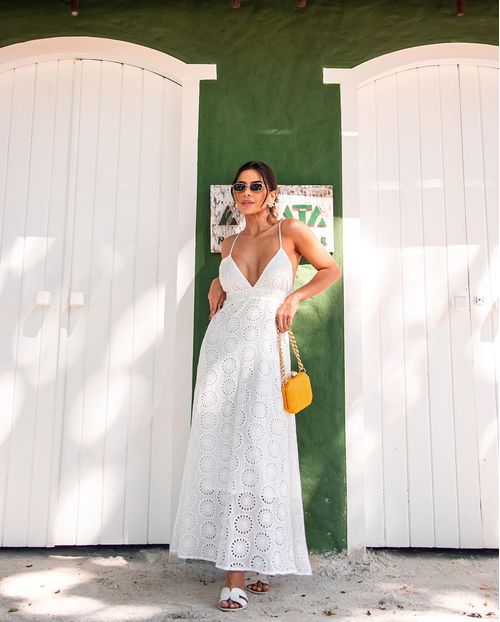 Vestido em Laise Longo Frente Única 90518 Branco